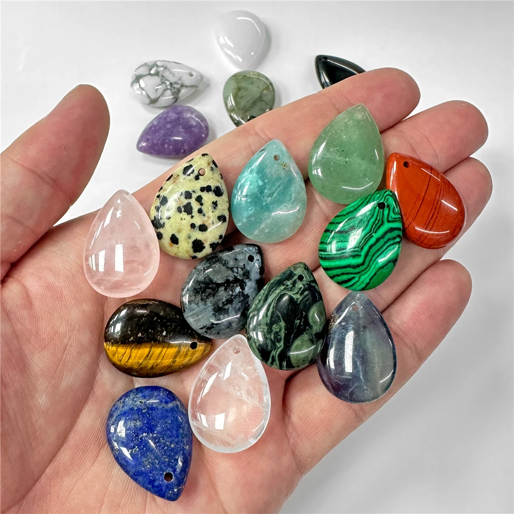 18X25MM Smooth Natural Stone Pendant Water Drop Top Driled Quartz Crystal Gem Pendant Making Healing Necklace Earring Jewelry