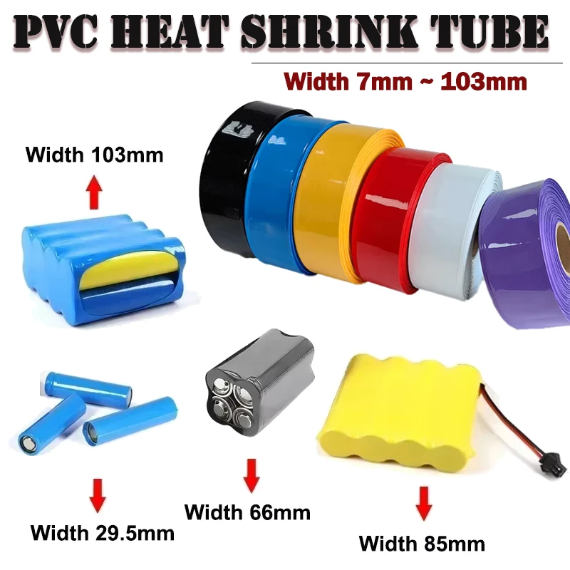 

1M PVC Colourful Heat Shrink Tube Width 7~103mm 18650 Lipo Battery Pack Insulated Film Wrap Lithium Case Protection Cable Sleeve