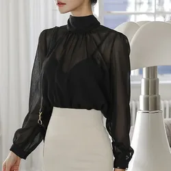 Autumn Turtleneck Women Blouse New Black Long Sleeve Chiffon Blouse Shirt Women Tops Camisas Blusa Blusas Camisas De Mujer I75