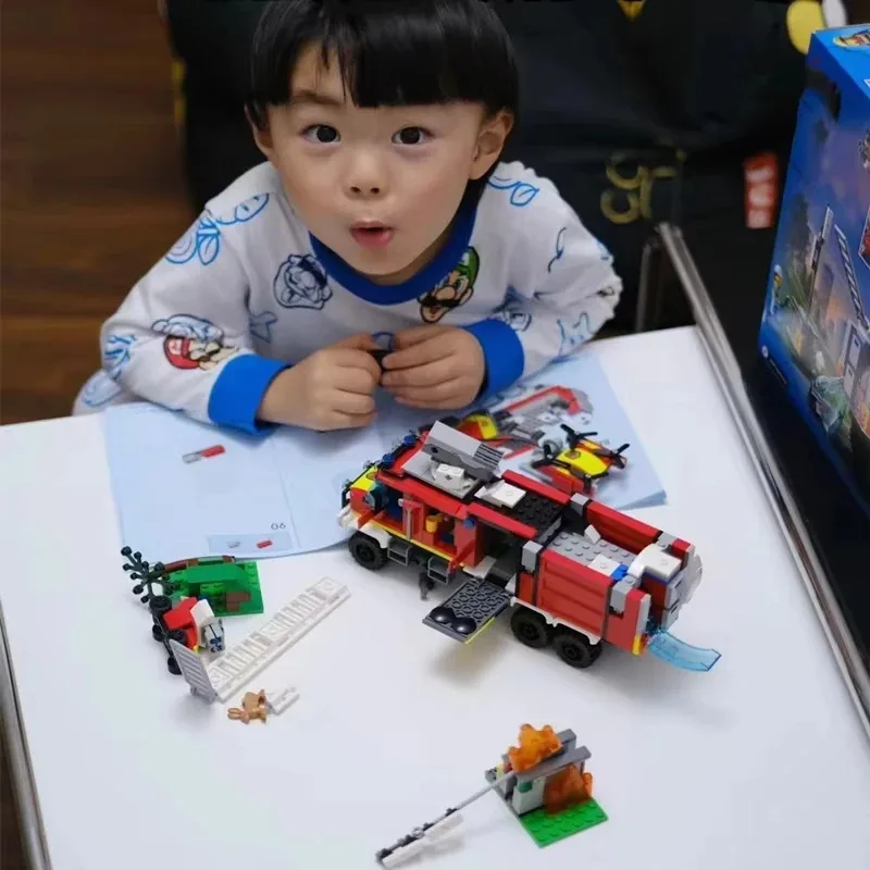 Conjuntos MOC compatibles de terceros, serie de ciudad, bloques de construcción, camión de rescate contra incendios, coche, Dron de lucha contra incendios, juguetes de ladrillos para niños, regalo