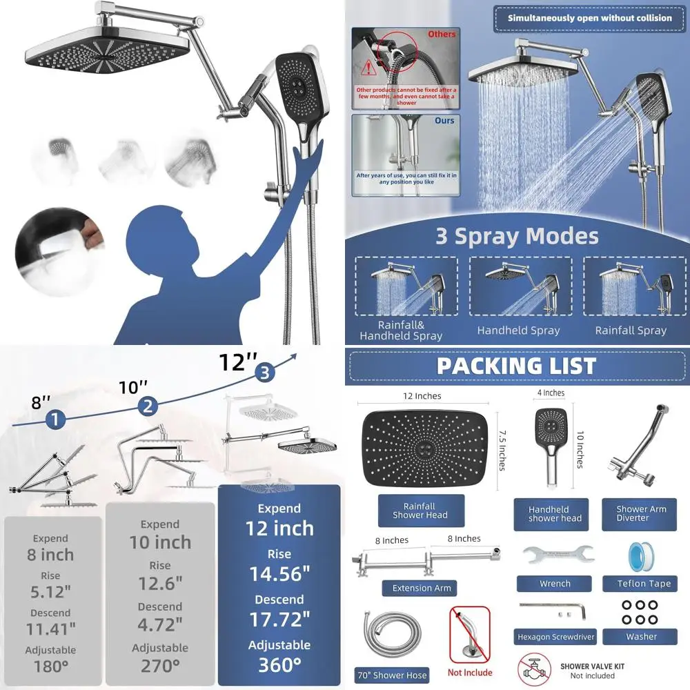 

Двойная регулируемая душевая лейка с ручным распылителем, 3+1 режима и функцией мощной струи, полированный хром