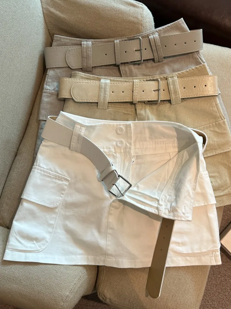 

Retro High Waist Washed Short Skirt Pants Women's Summer New Style Versatile Half Skirt with Belt Korean Style A-Line Skirt