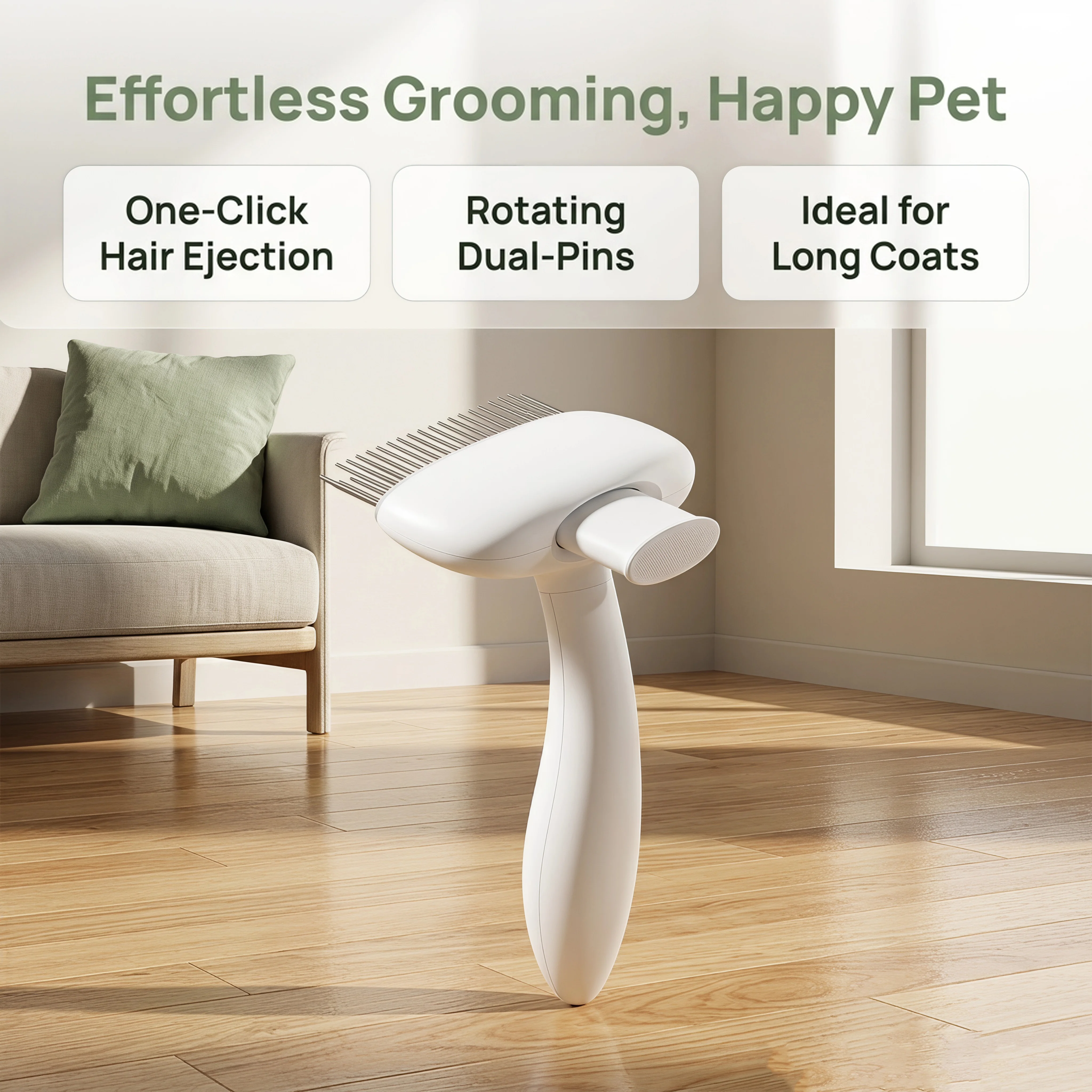 Rotating Pet Grooming Rake Double Row Stainless Pins Self Cleaning One Click Hair Removal Dematting Comb for Long Hair Dogs Cats