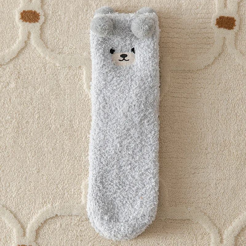 Frauen Winter Warme Flauschige Socken Hause Boden Schlaf Kawaii 3D Bär Niedlichen Tier Dicke Fleece Fuzzy Socke Japanische Mode Koreanischen Stil – Detail 11