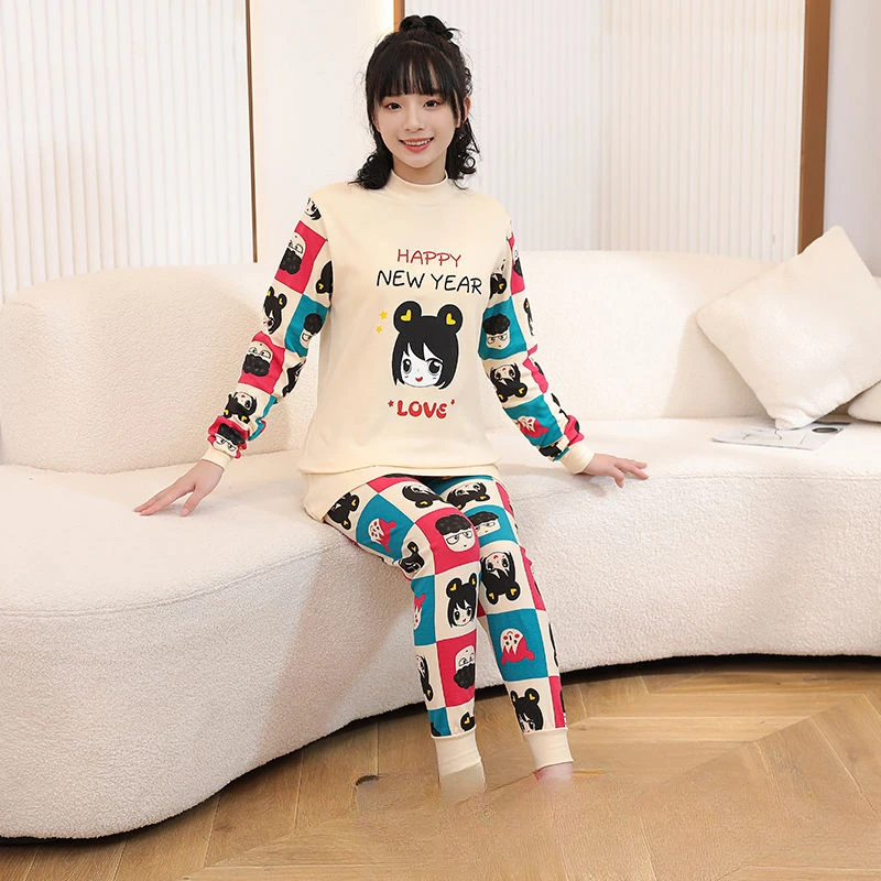 Female Pure Cotton Set Thin Mid-sized Child Girl Cotton Sweater Maiden Pupil Thermal Underwear Pajamas Comfort  Long Underwear