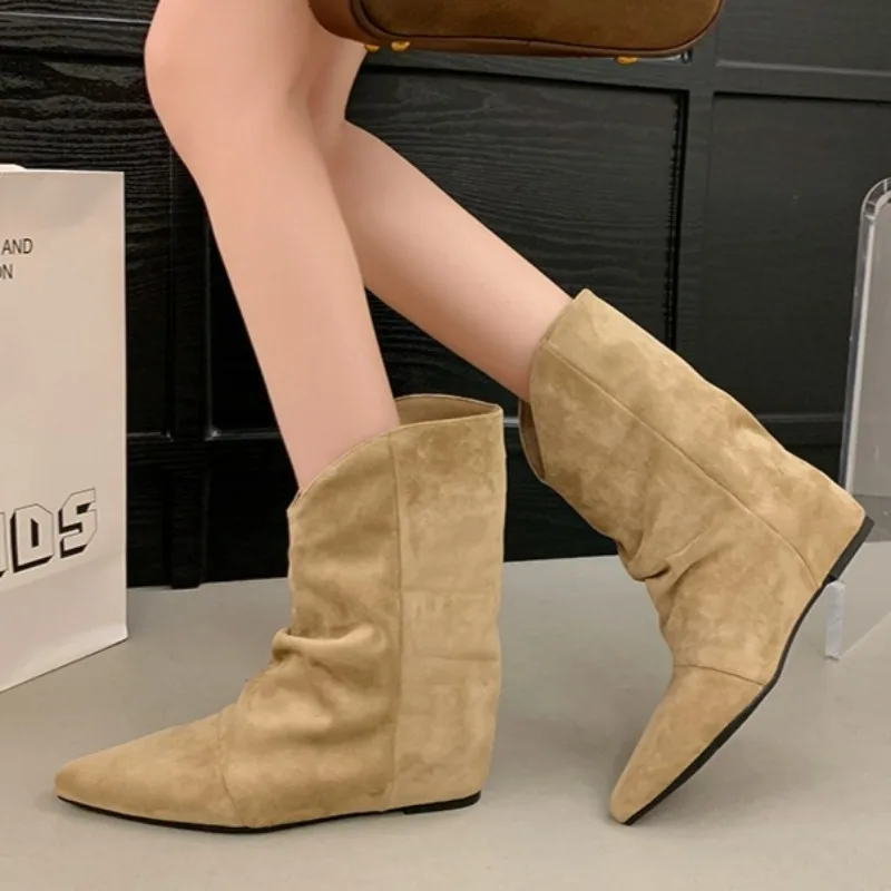 

Women Pointed Toe Short Boots Fashion Suede 2025 New Shoes Designer Elegant Chelsea Ankle Boots Casual Cozy Zapatillas De Mujer
