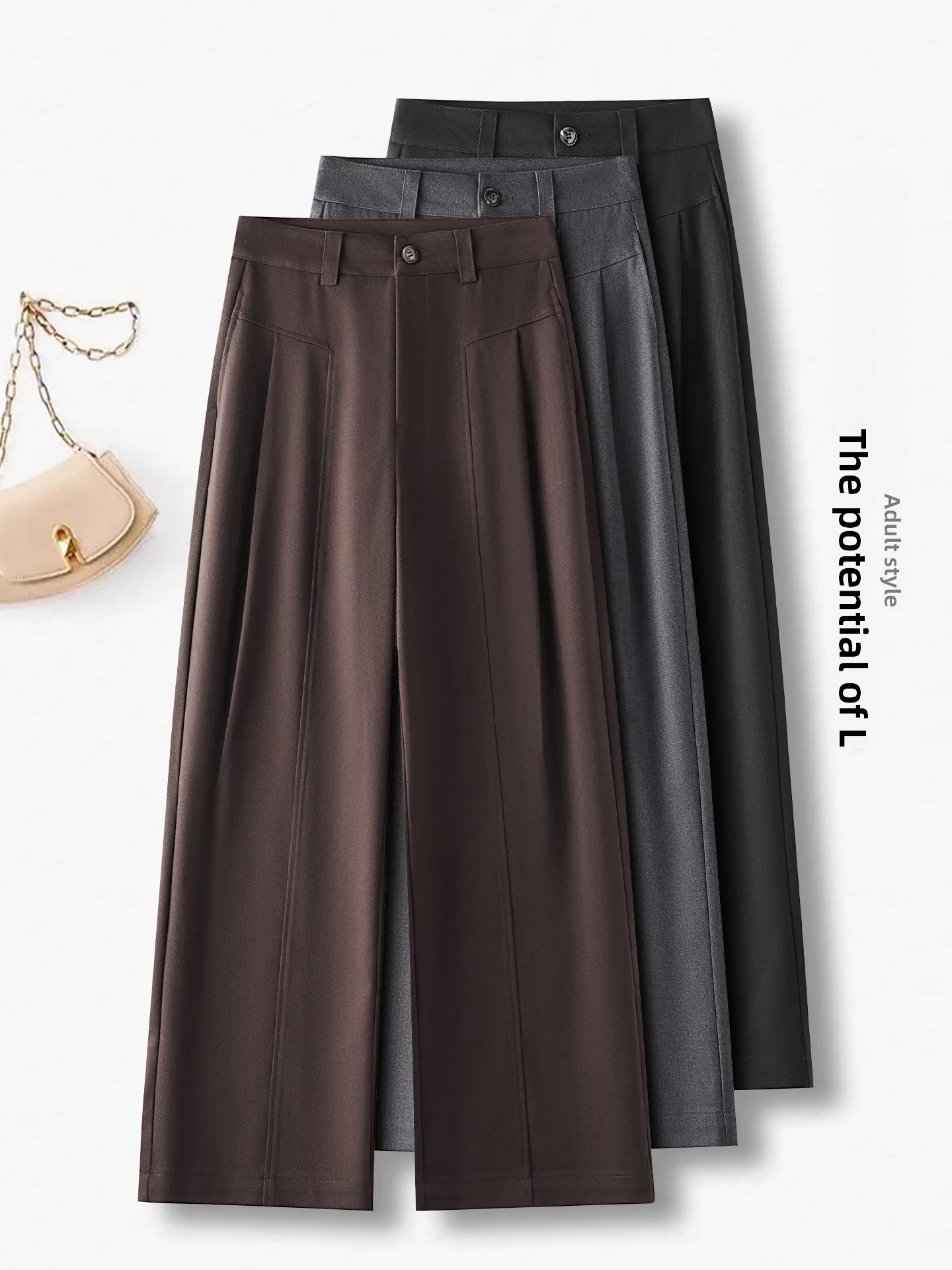 

Брюки женские с высокой талией, зауженные к низу, из ацетатной шерсти, широкие, прямые, повседневные, костюмные, весна-осень, новый стиль