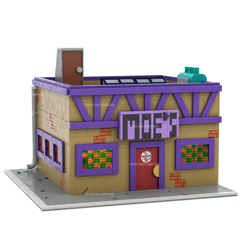 MOC Simpsoned Modular Moe's Tavern Building Blocks City House Springfield Elementary School Skyline Architecture Bricks Toys