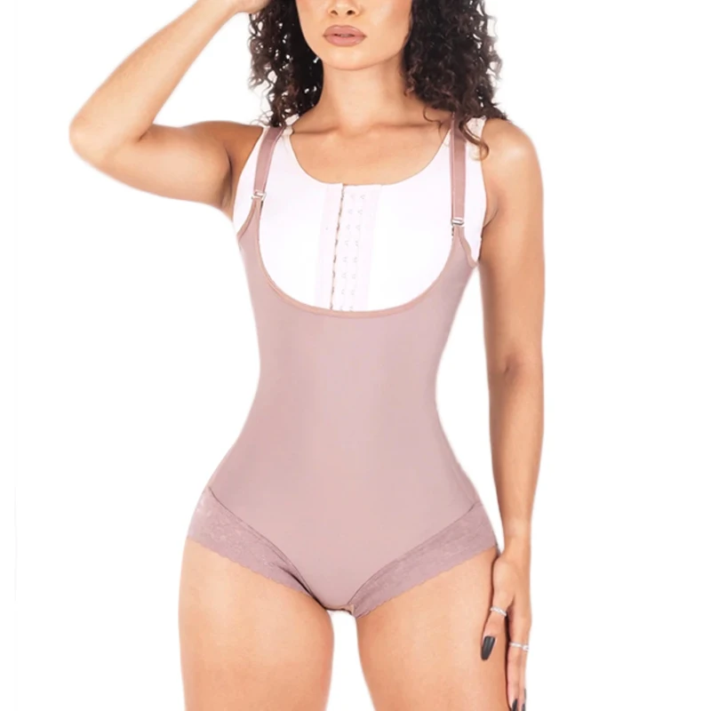 Sleeveless and adjustable buckle tight fitting jumpsuit with triangle shaped body suit and tight fitting corset Girdles for wome