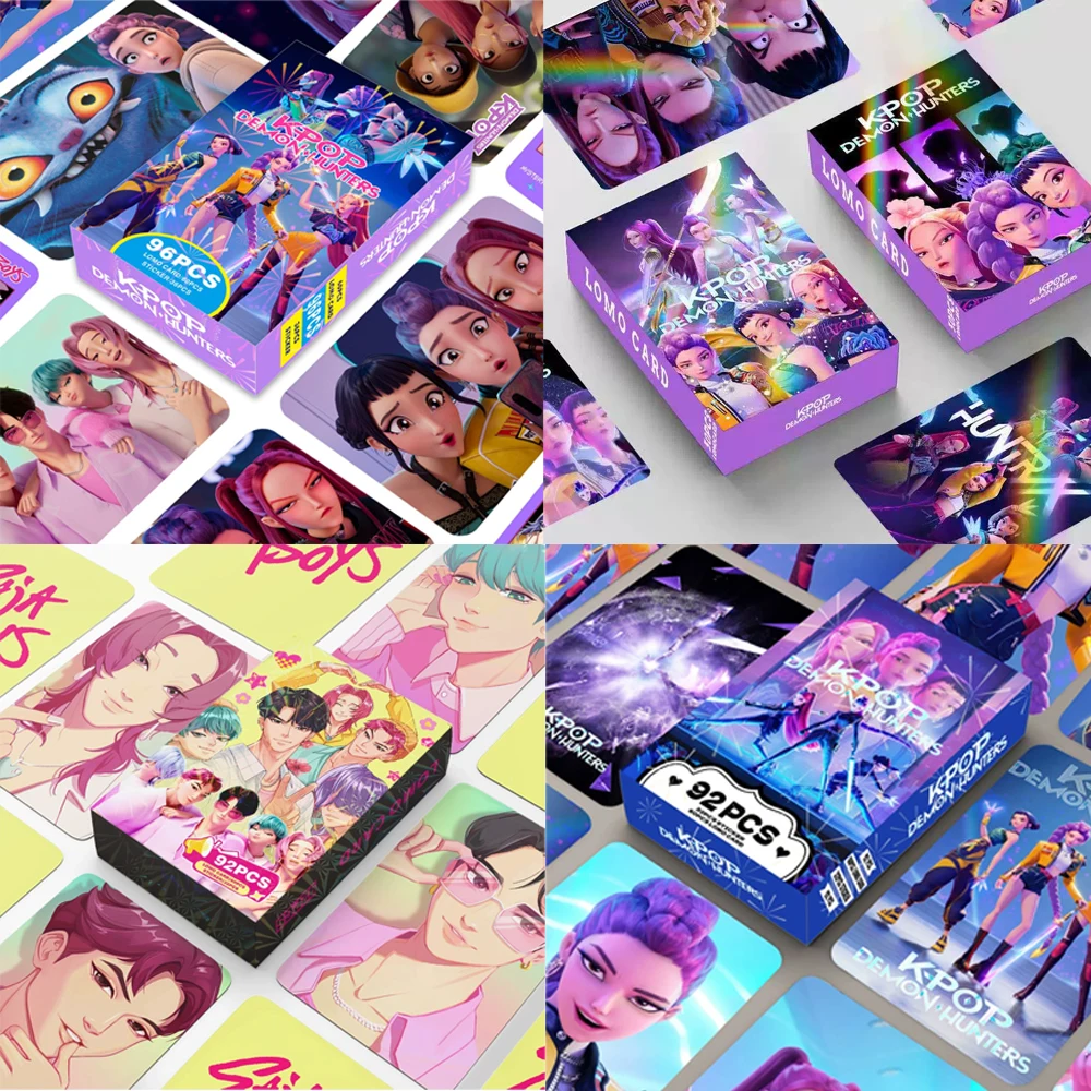 

30/92/96pcs KPop Demon Hunters Holographic Cards Sticker Anime Collectible Set for K-POP Fans Girls Boys Group HD LOMO Postcard