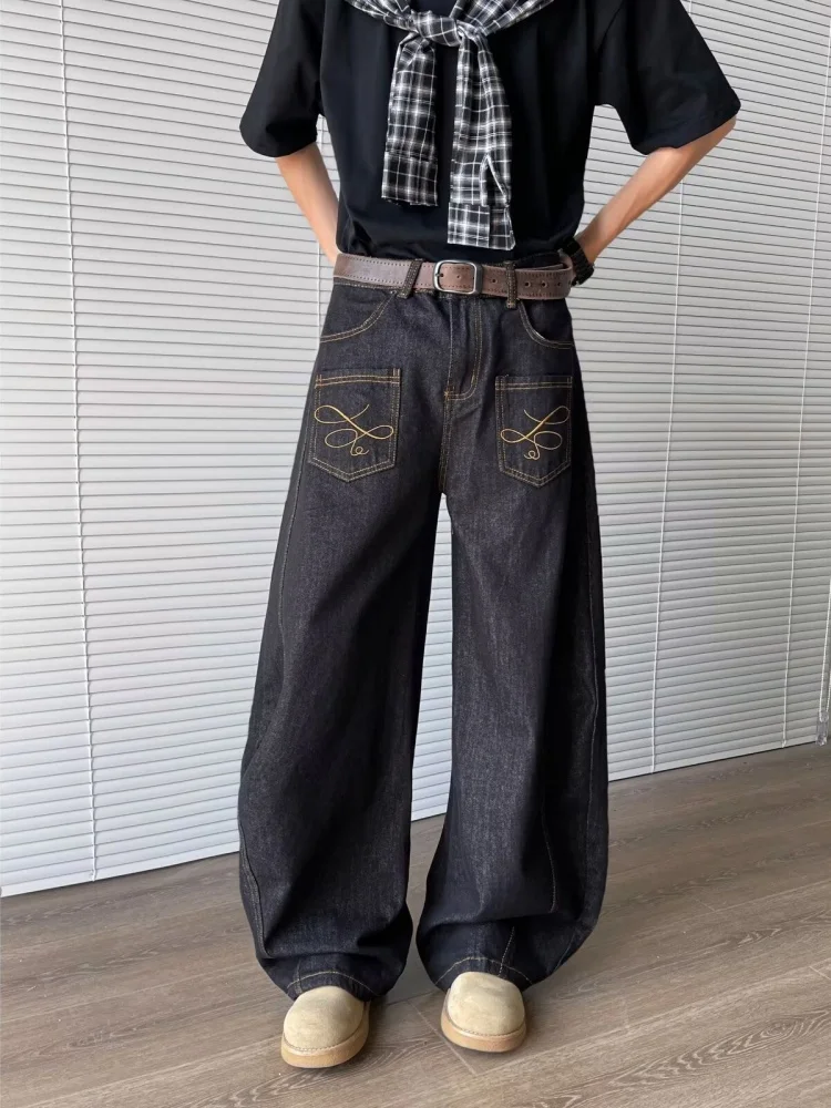 

2025 Japanese Y2K Streetwear Washed Black Baggy Jeans Pants For Men Clothing Wide Leg Harajuku Cotton Long Trousers Ropa Hombre