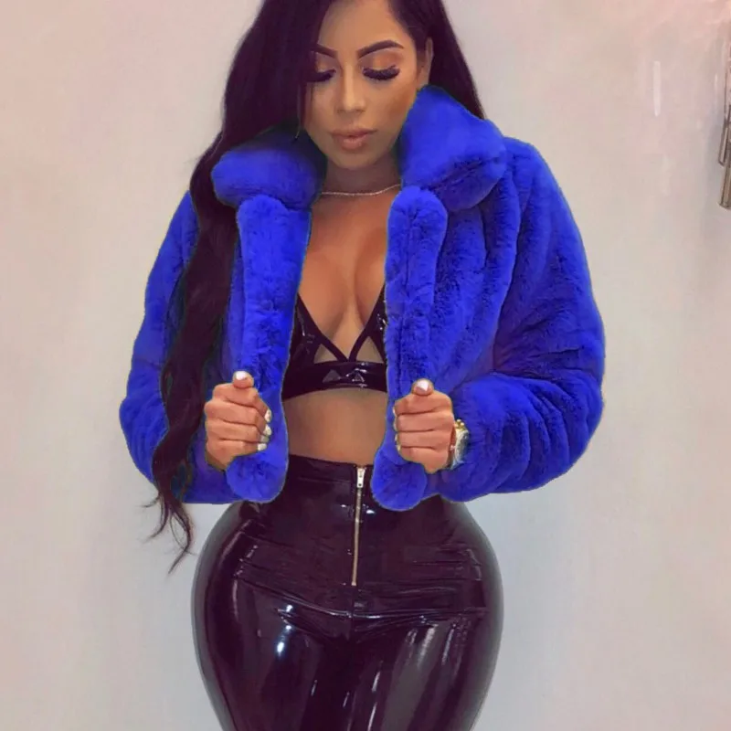 المرأة موضة فو الفراء المفتوحة غرزة التلبيب المحاصيل الستر النساء معاطف قصيرة الخريف الشتاء طويلة الأكمام الصلبة معطف دافئ لباس خارجي