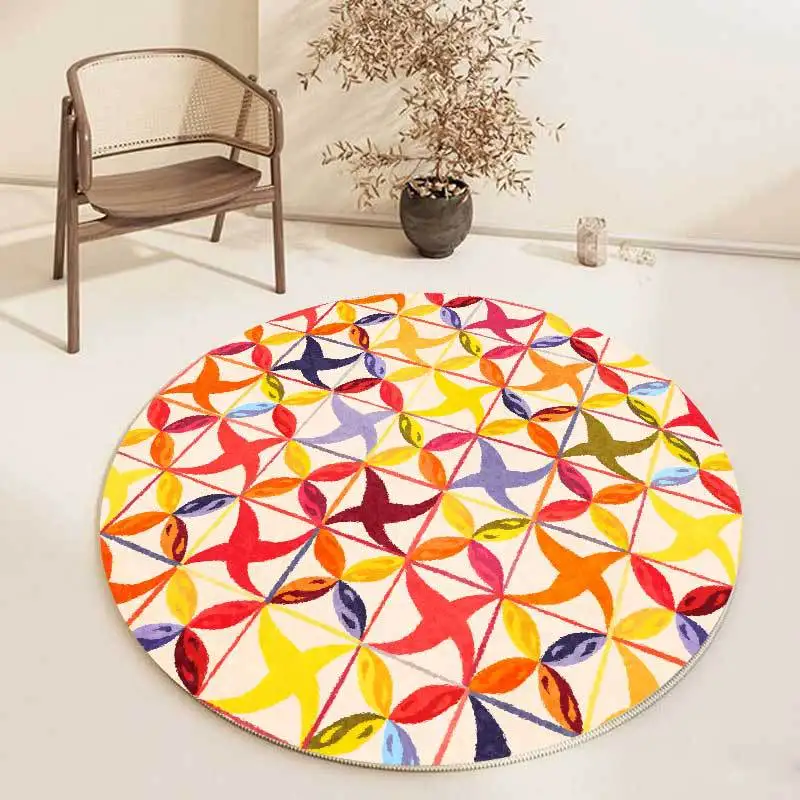 Color Abstract Windmill Round Area Rugs Children's Guest Room Computer Chair Sofa Non-Slip Floor Mat Kids Bedroom Bedside Carpet