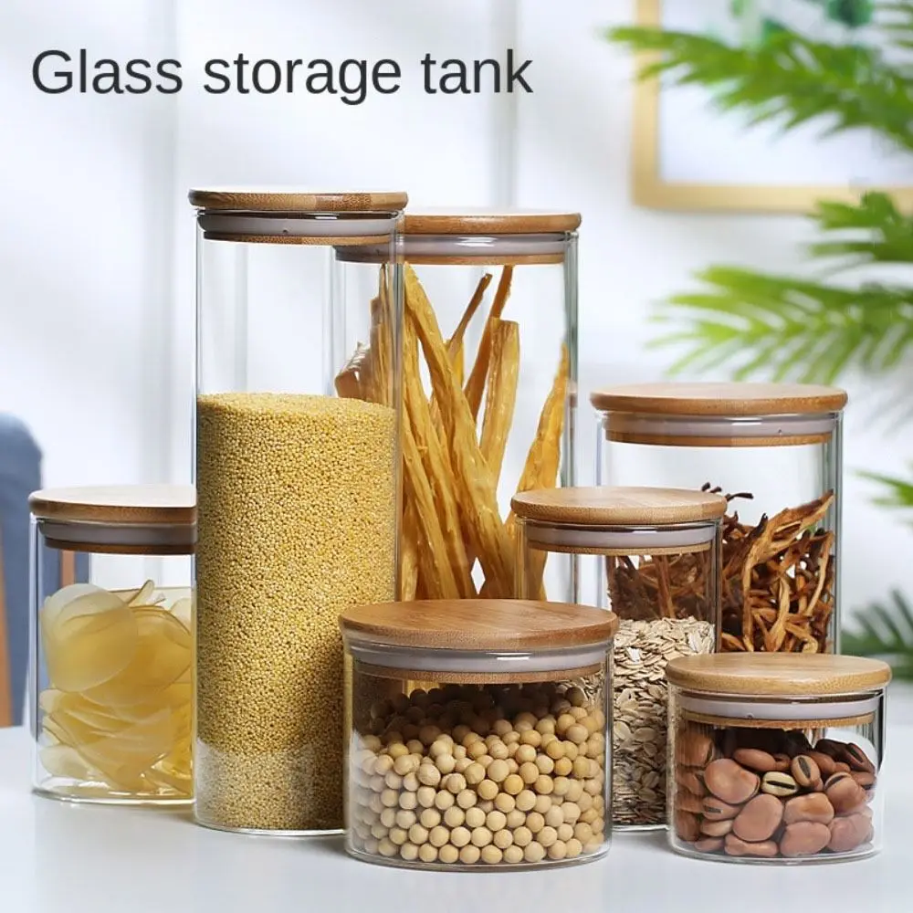 Spice Jars with Bamboo Lid Tea Coffee Candy Transparent Sealed Can Miscellaneous Grain High Borosilicate Split Bottle Home