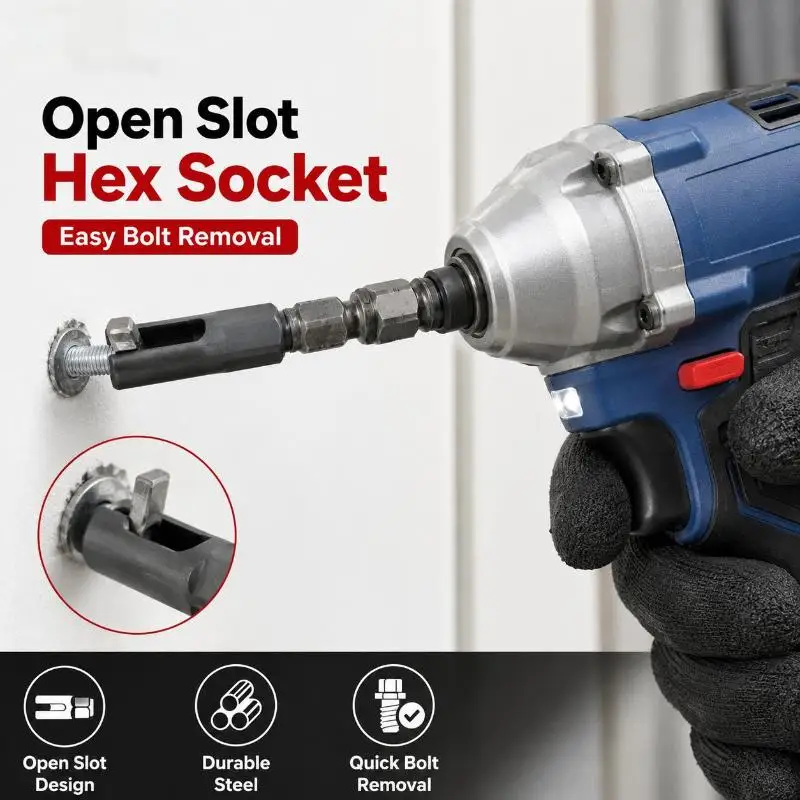 14mm Open Slot Hex Socket Wrench Adapter 1/4" Hex Shank High Strength Alloy Steel for Automotive Maintenance Woodworking