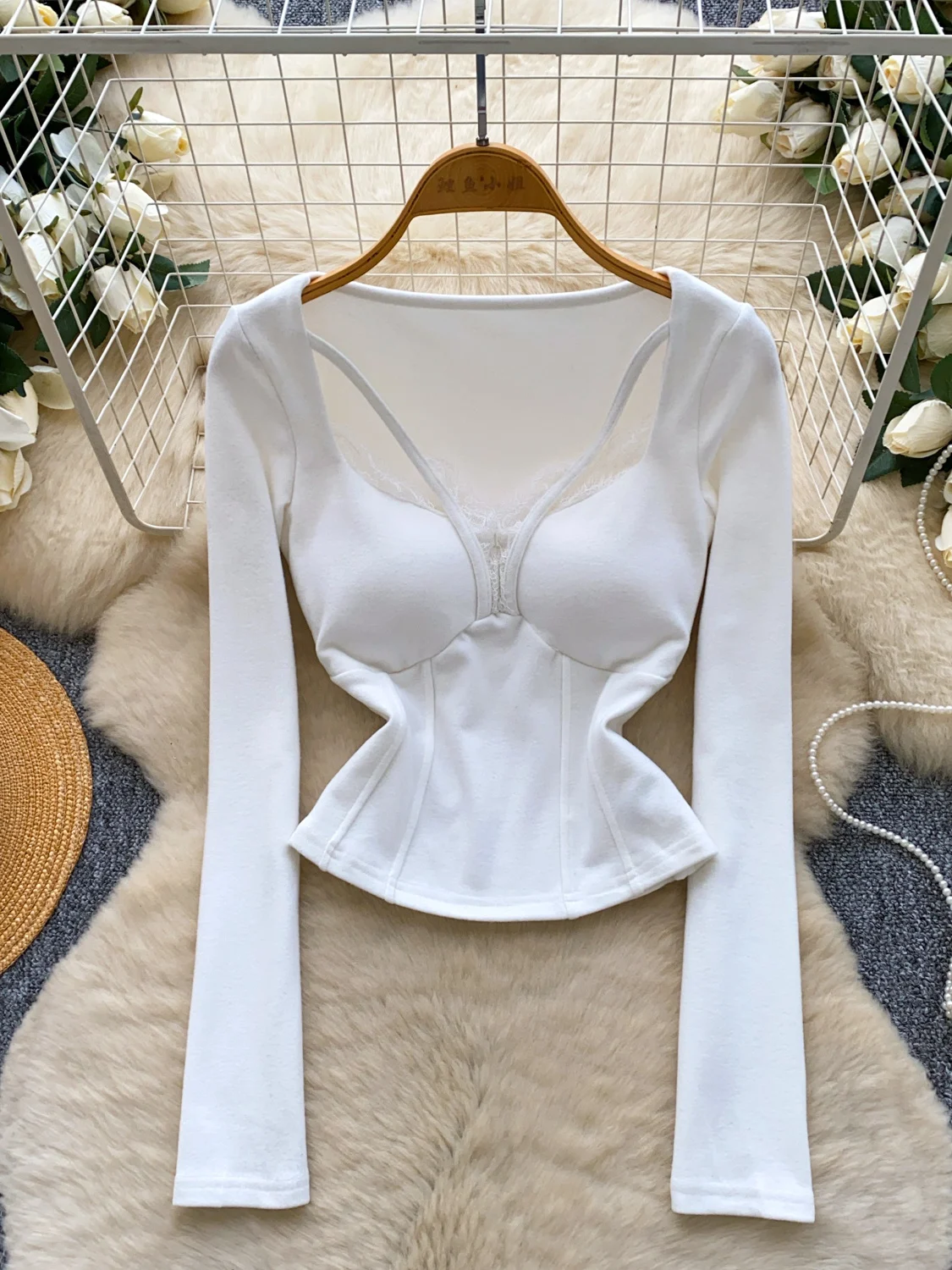 

Женская белая футболка с квадратным воротником Y2k, винтажная футболка Harajuku Aesthetic Gyaru, топ с длинными рукавами, кружевные лоскутные футболки, одежда 2000-х годов