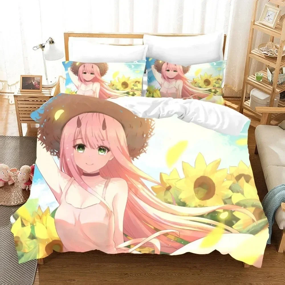 

3D Print Anime Darling in the Franxx Zero Two 02 Printed Bed Set Duvet Cover Pillowcase Bedding Set Linen Sheet Quilt Cover Size