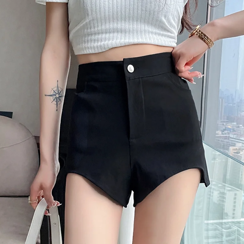 

Skinny Women's Shorts Cute Knit Black Mini Booty Kawaii Sexy Tight Short Pants for Woman To Wear Hot XL Elegant Korean Style XXL