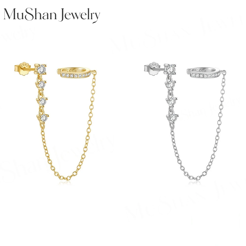 MuShan Jewelry Real 925 Sterling Silver Jewelry S925 Silver Single Row Zircon Clip On Earrings, Solitaire, No Piercing