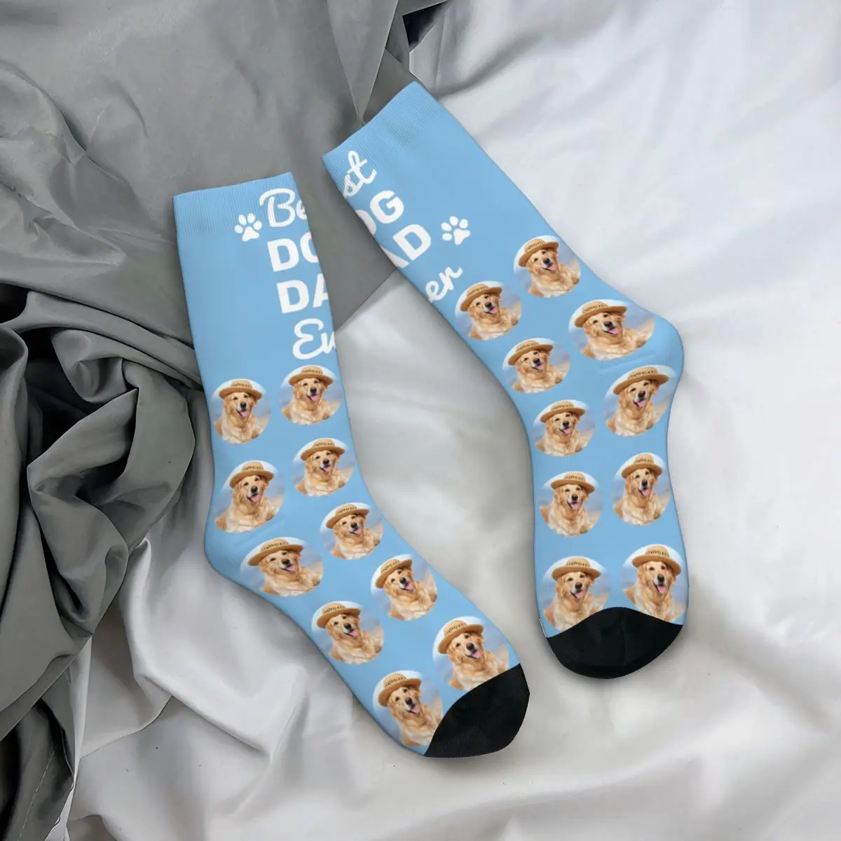 

Custom DOG DAD Socks Men Women Polyester Funny Happy Socks High Quality Spring Personalized Pattern Pet Photo Crew Socks Gift