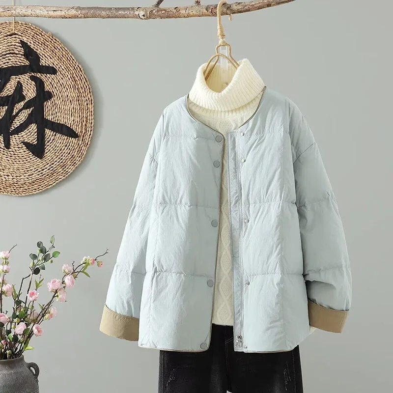 

Korean Leisure Solid Color Round Neck Cotton-padded Jacket Female Winter Plus Size Plus Cotton Padded Warm Loose Cotton Coat