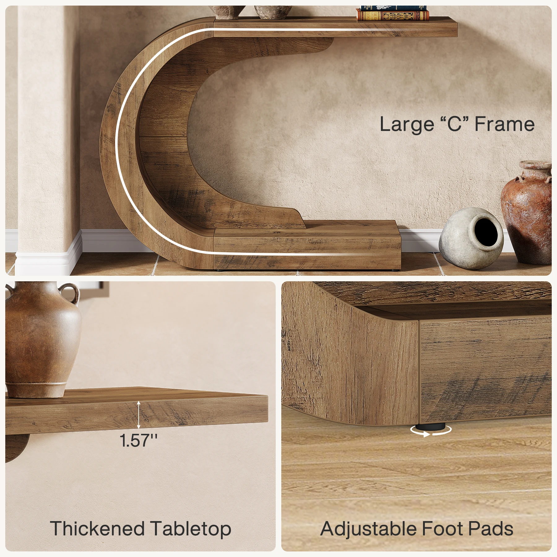 Tribesigns 43.3 "طاولة وحدة التحكم الحديثة في منتصف القرن للمدخل، طاولة دخول المدخل الخشبية على شكل حرف C لغرفة المعيشة