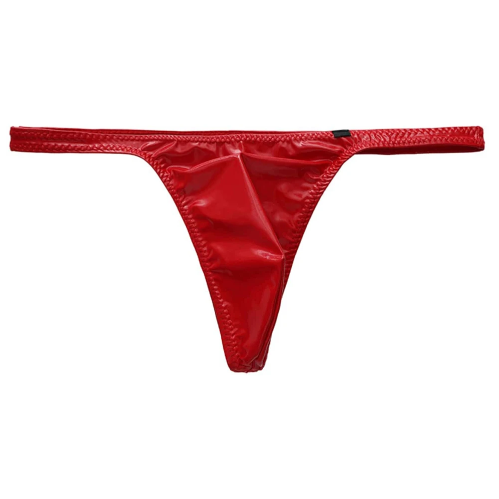 Glossy Red Men Sexy Lingerie Faux Leather Jockstrap G-string T-back Thongs Briefs Low Waist Sissy Underwear