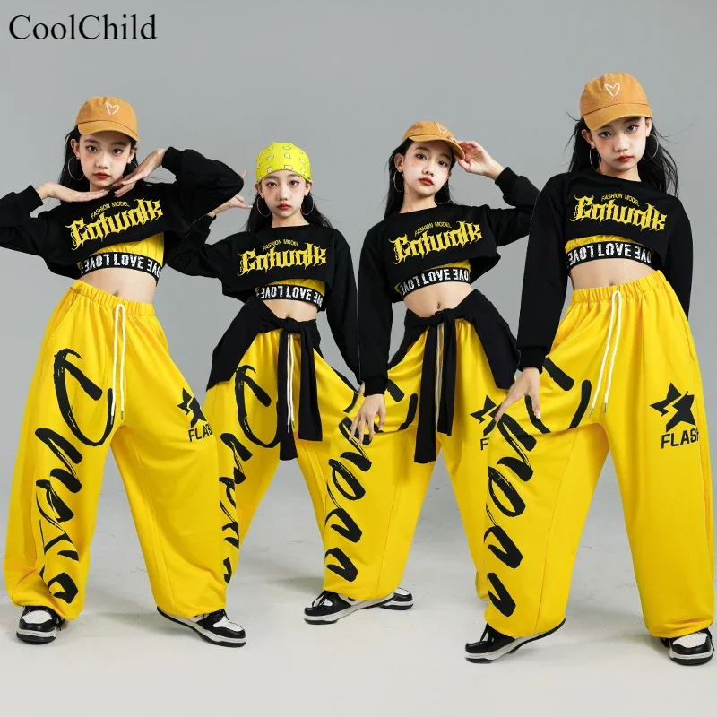 Girls Hip Hop Crop Top Cardigan Cargo Pants Child Stage Costumes Kids Streetwear Jazz K-pop Street Dance Girl Group Clothes Sets