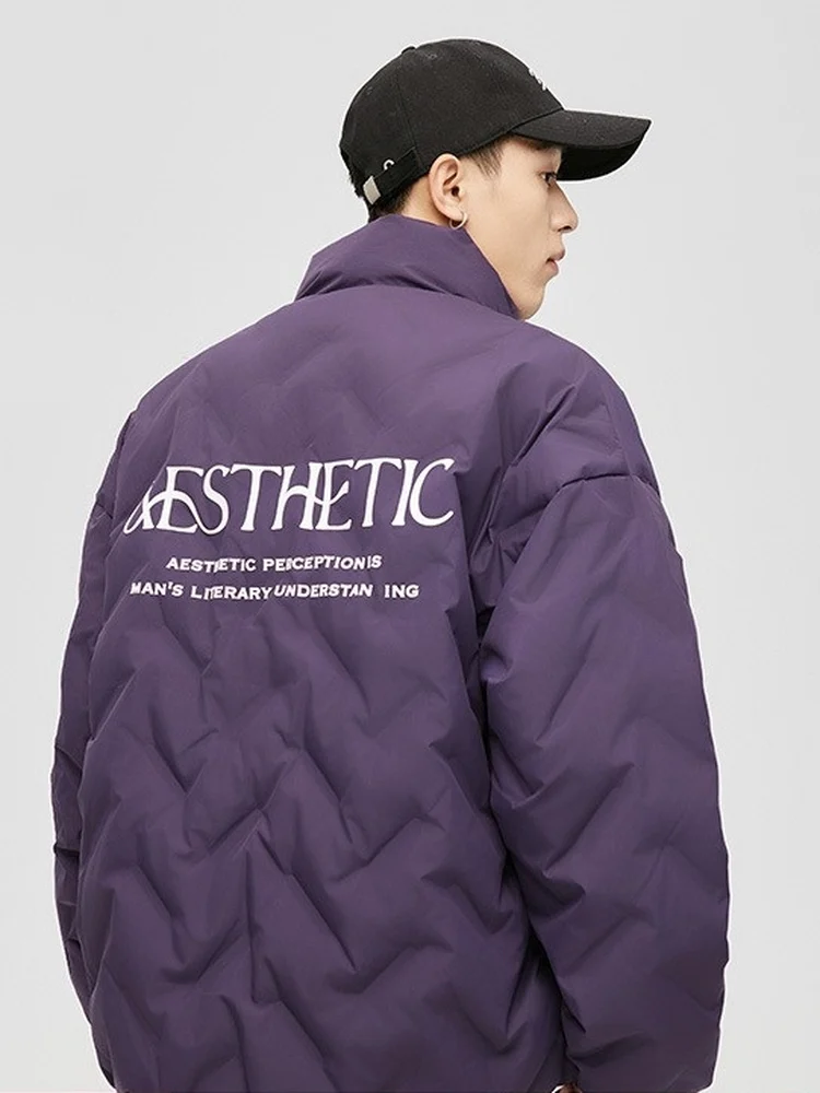 

Модная легкая мужская пуховая куртка большого размера с воротником-стойкой, зимняя, с буквенным принтом, свободного кроя, повседневная верхняя одежда для пар