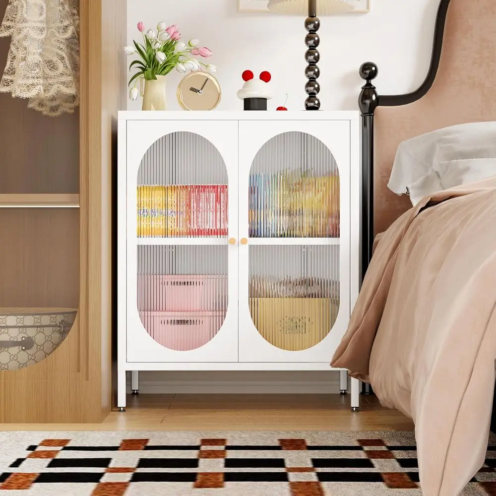 

Clear Door White Metal Storage Cabinet for Bedroom, Living Room, Entryway, and More with 1 Removable Shelf