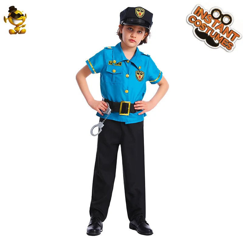 Children's Police Uniform Set Costume Party Clothing Hat Top Pants Belt Hallower Cosplay Props