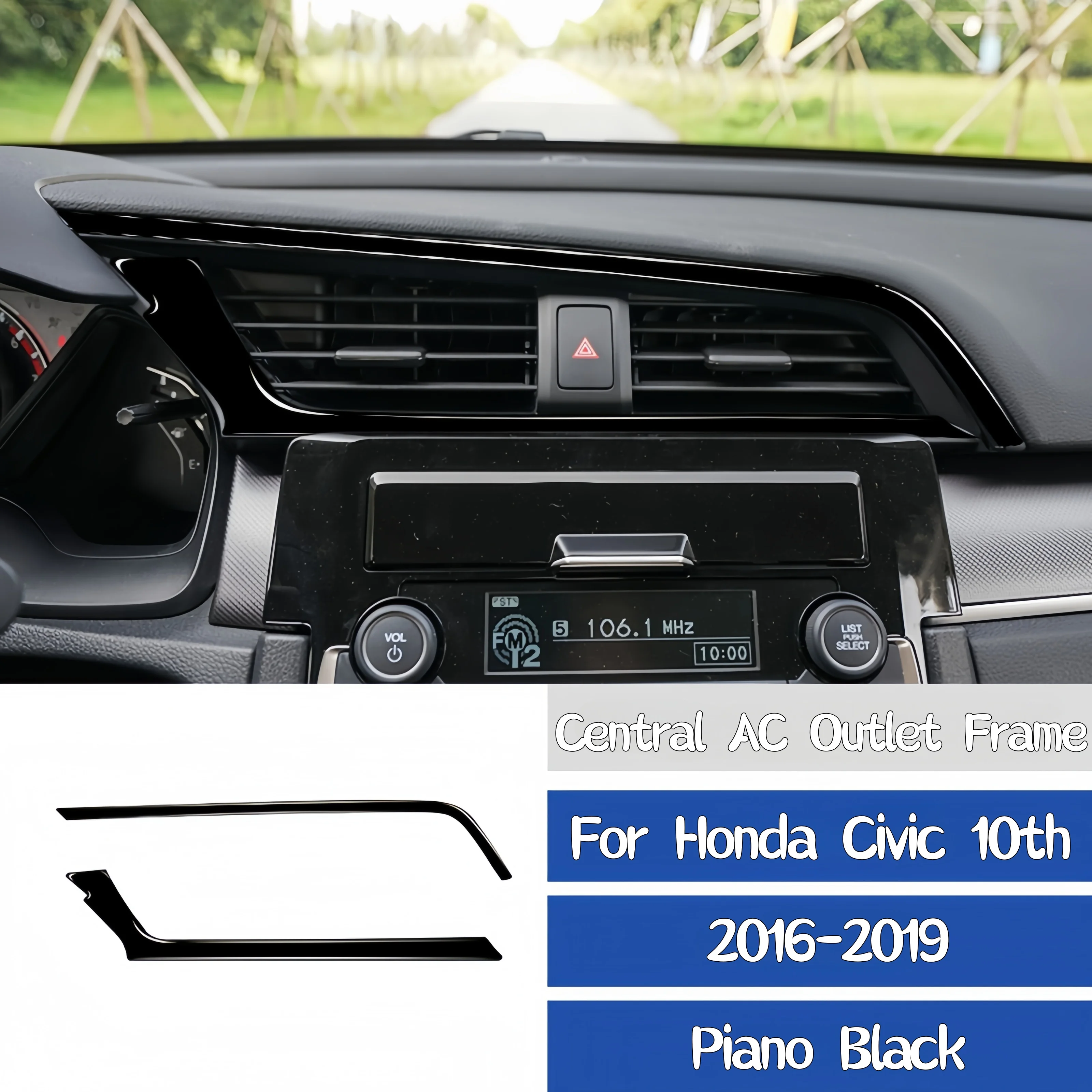 

Для Honda Civic 10-го поколения 16-19, фортепиано, черный автомобильный центральный кондиционер, розетка, декоративная рамка, накладка, наклейка, аксессуары