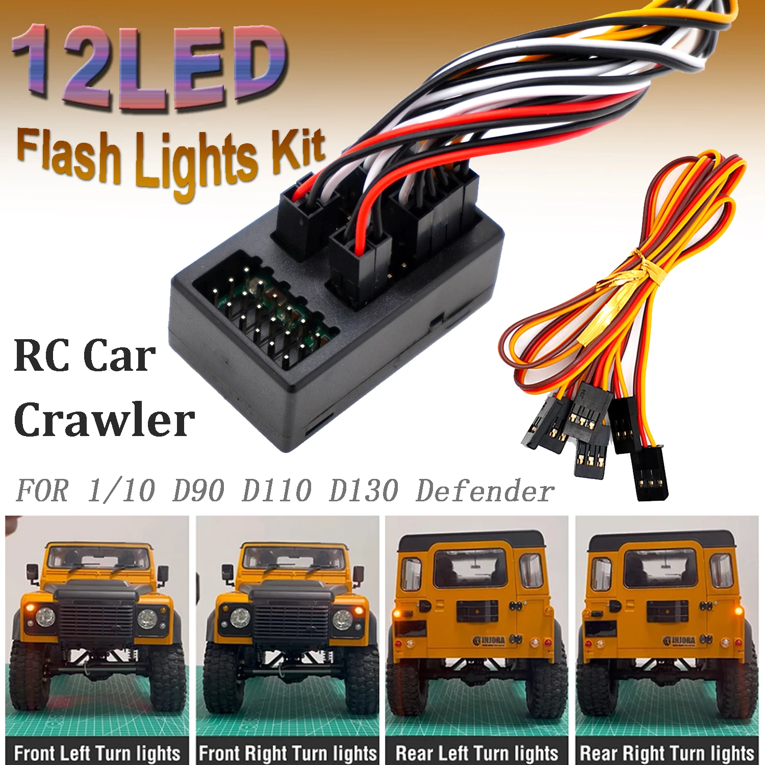 

Multifunctional LED Lighting System 12LED Flash Light Kit for 1/10 D90 D110 D130 Defender Hard Body Shell RC Crawler Accessories
