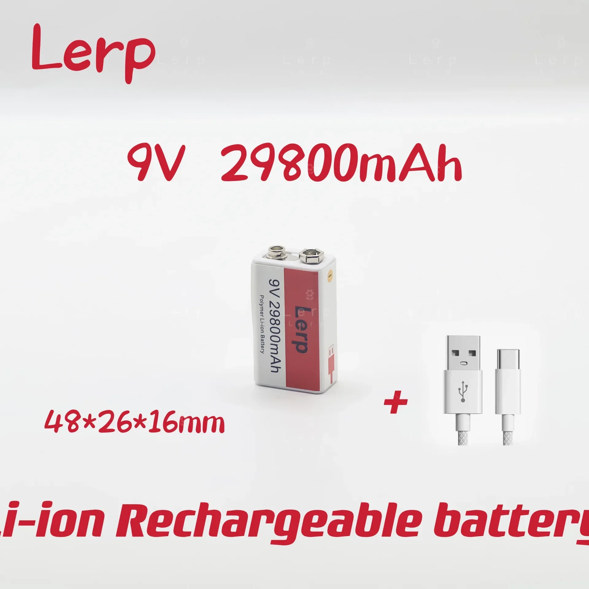 new2024 9V battery,29800mAh, Multimeter rechargeable lithium-ion battery, mini USB, toy, microphone, remote control, KTV use,