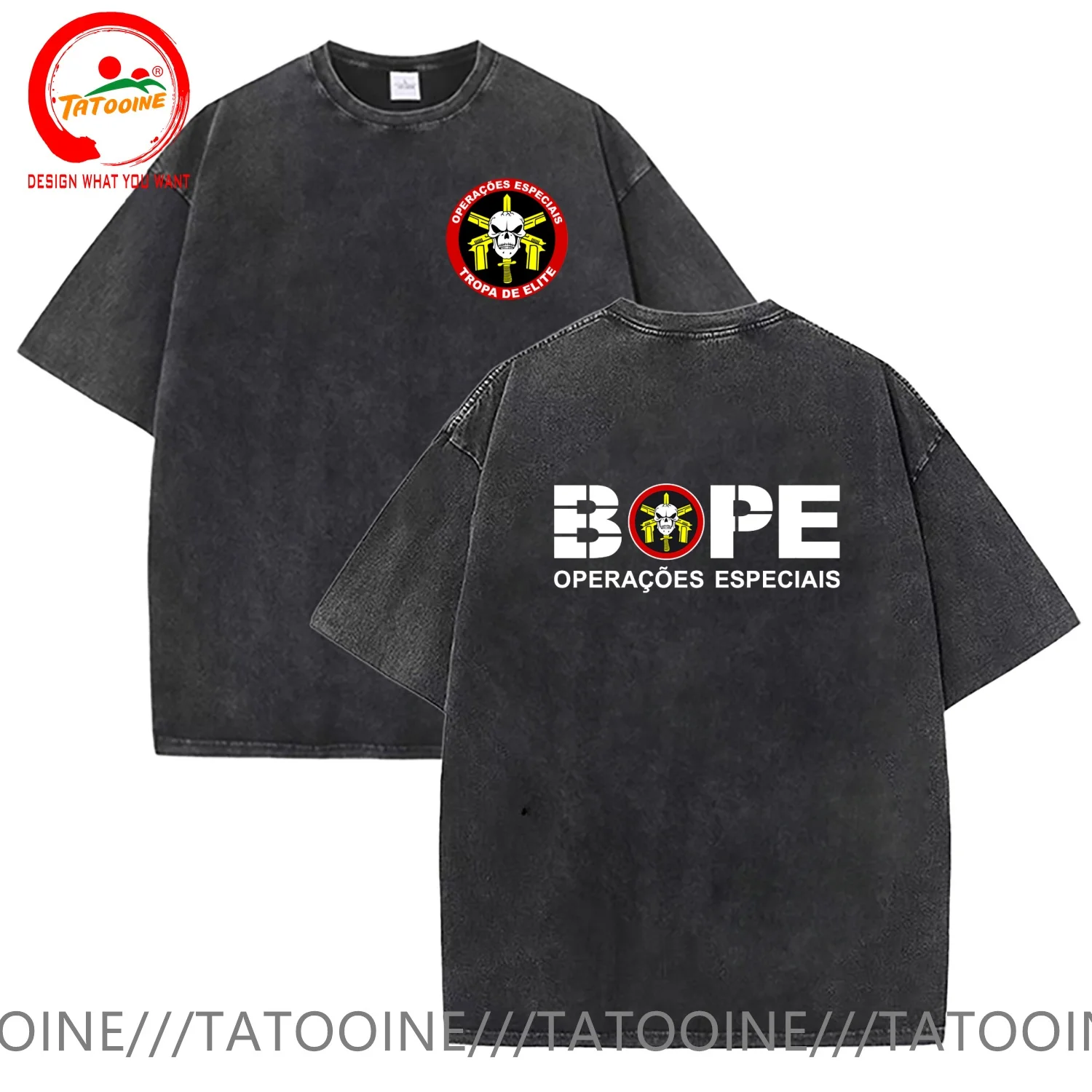 

Винтажная футболка из стираного хлопка, забавная дизайнерская футболка BOPE Batallon Ops Policiales Especiais, мужская модная повседневная одежда