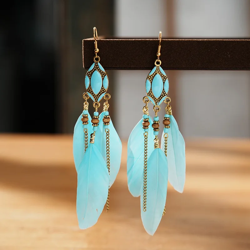 Women's Bohemian Ethnic Feather Dangle Earrings