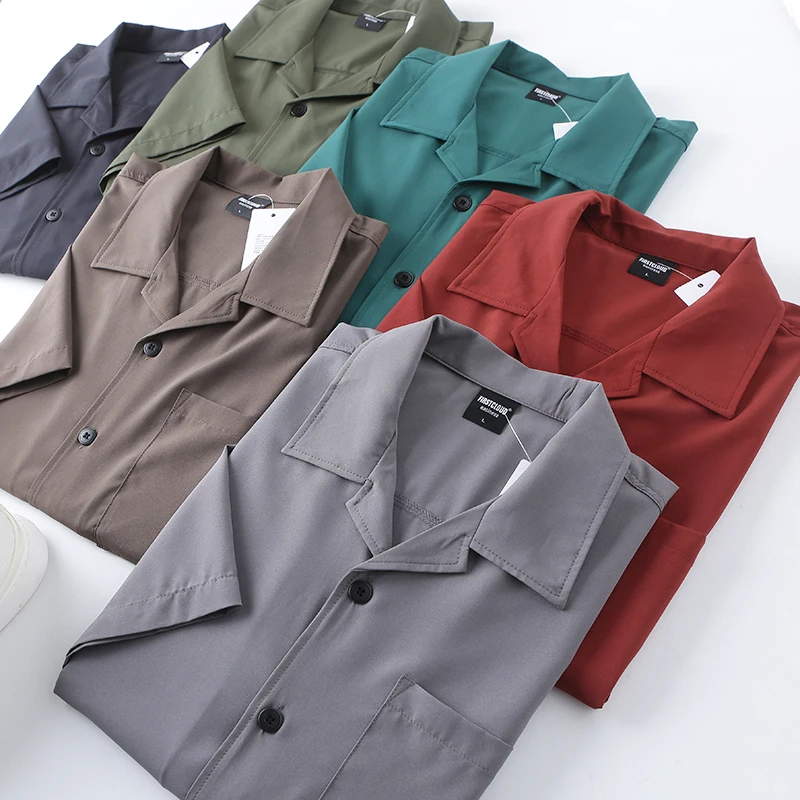 

Casual Cuban Collar ort Sve Men's irt Thin Summer Faion Urban Sle Stand Fit Youth Apparel Lightweight Breathable