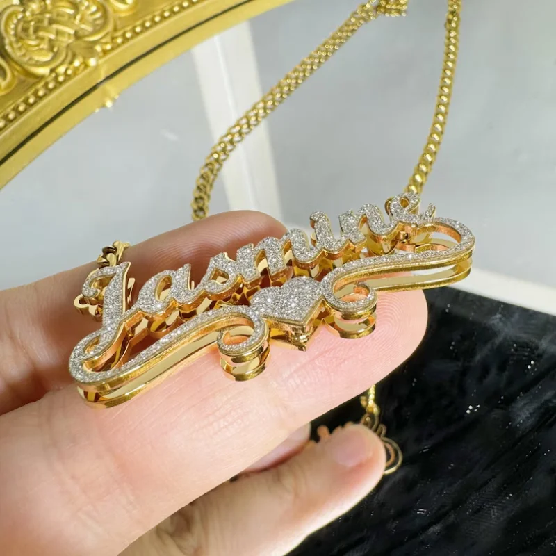 Amaxer-collar personalizado con doble nombre para mujeres, niñas y madres, collar con nombre ostentoso personalizado, Color dorado, regalos de joyería con nombre