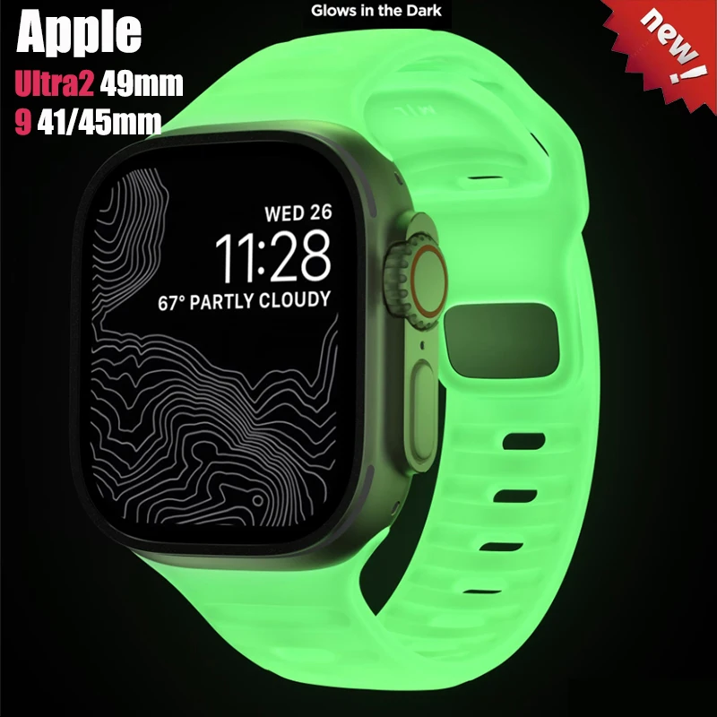 Silicone Strap for Apple Watch Band 9 8 7 41mm 45mm ultra 2 49mm 44mm 40mm 38 42mm Correa Bracelet for Iwatch Series 6 SE 5 4