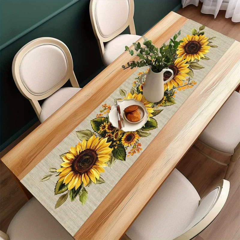 VIKAMA Sunflower Country Style Table Runner Polyester Fiber Thanksgiving Farmhouse Autumn Table Decoration