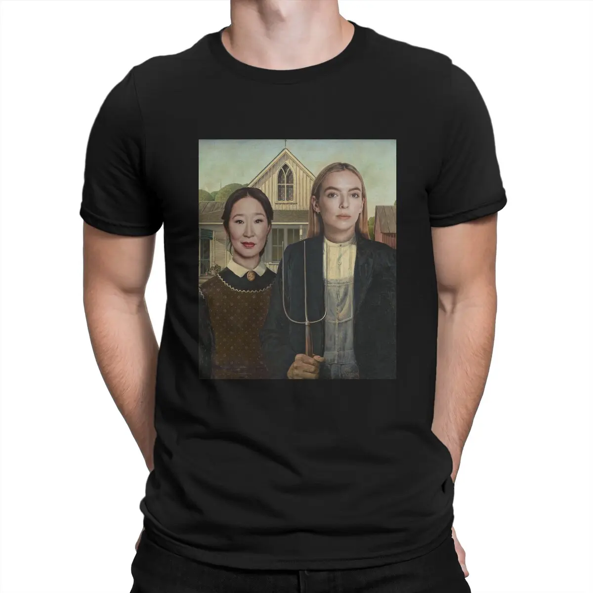 Men T-Shirts Villanelle And Eve American Gothic Vintage Pure Cotton Tee Shirt Short Sleeve Killing Eve T Shirts Crew