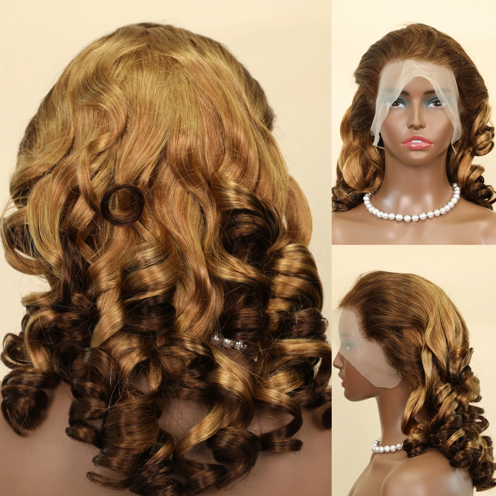 

T4/27 Brown Blonde Colored Romance Wave 13x4 Lace Front Wigs 18 Inch Loose Wavy Transparent Lace Frontal Wigs PrePlucked Bwogre