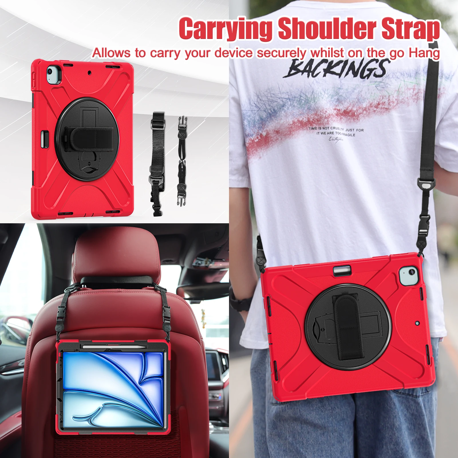 

Heavy Duty Protective Cover for iPad Air 13 M3 Air 6th Shockproof Amror Full Body Case for iPad Pro 12.9 with Shoulder Strap Etu