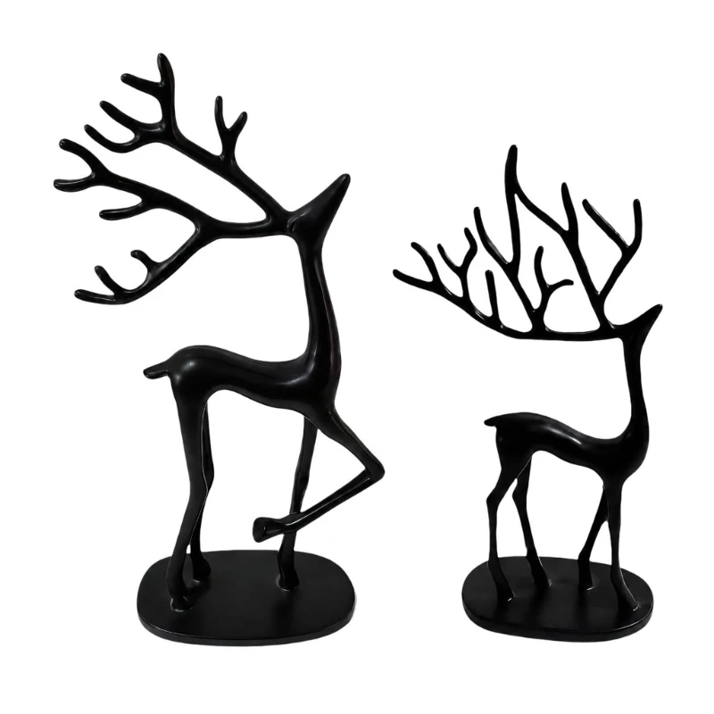 Rentier-Figuren, Hirsch-Skulptur mit Präsentationssockel für weihnachtliche Raumgestaltung, 3 x – Detail 1