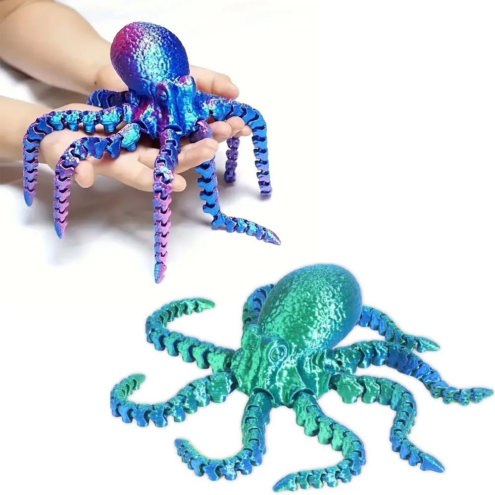 New 3D Printed Octopus Figurine with Flexible Joints 17cm Squid Toy Colorful Animal Table Ornament