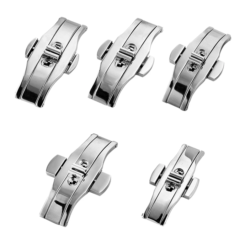 Aço inoxidável automático borboleta relógio fivela, polido banda, prata orient botão para Longines, duplo empurrar acessórios, 5mm, 6mm