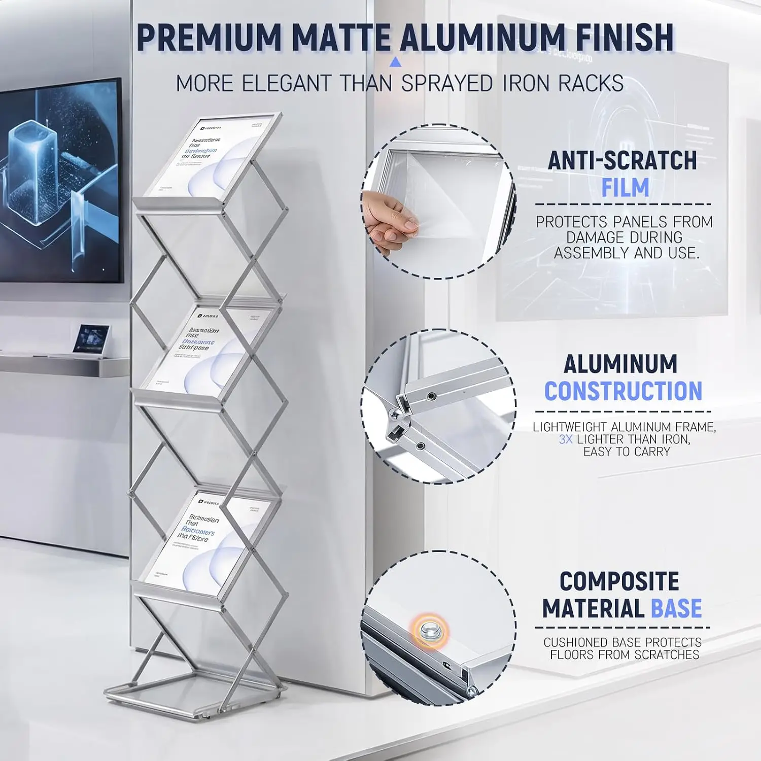 Literature Rack Foldable Brochure Magazine Display Silver Single