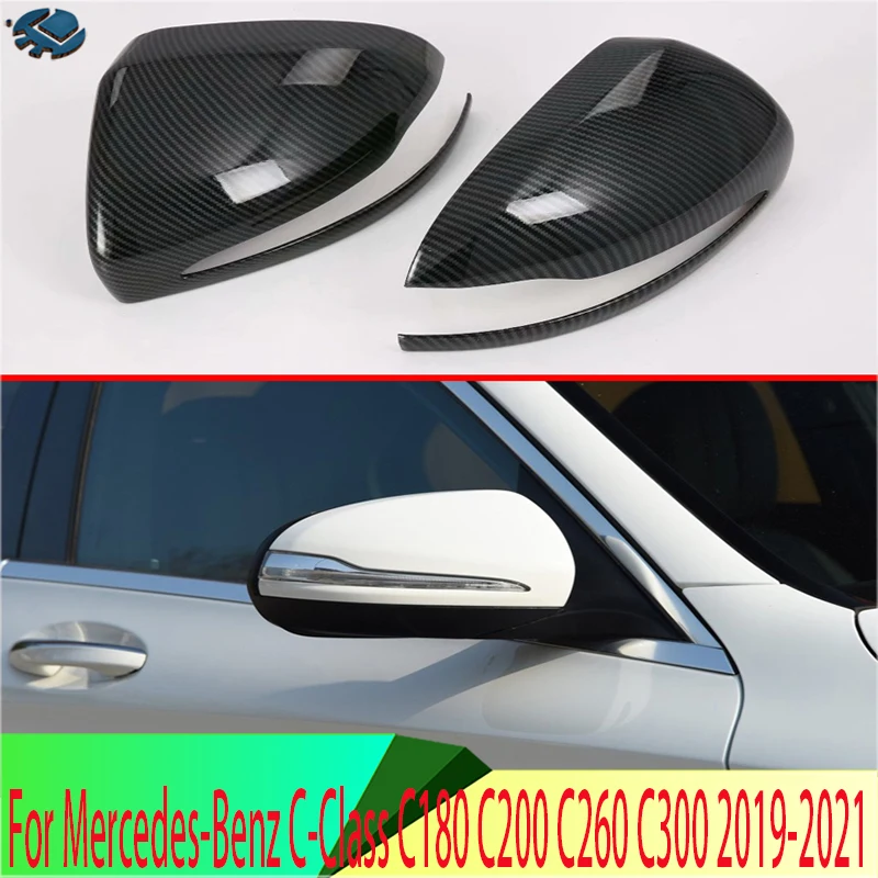 

For Mercedes-Benz C-Class C180 C200 C260 C300 2019-2021 ABS Door Side Mirror Cover Trim Rear View Cap Overlay Molding Garnish