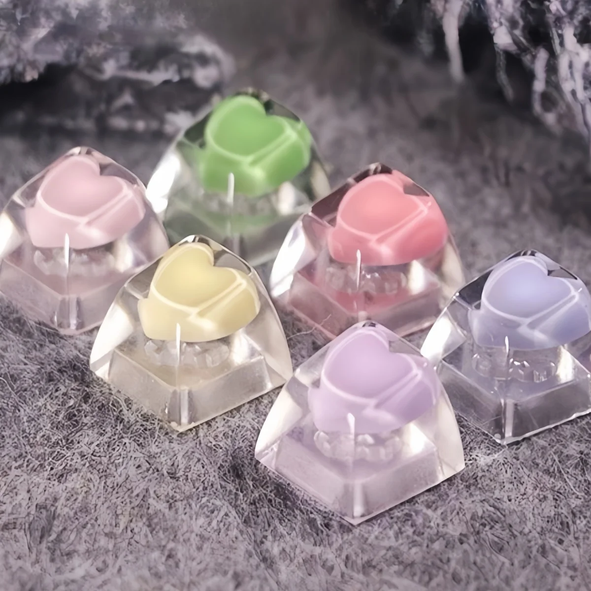 Cute Love Heart Resin Key Caps for Cherry MX Switch Mechanical Gaming Keyboard Handmade Novelty Manual Keycap