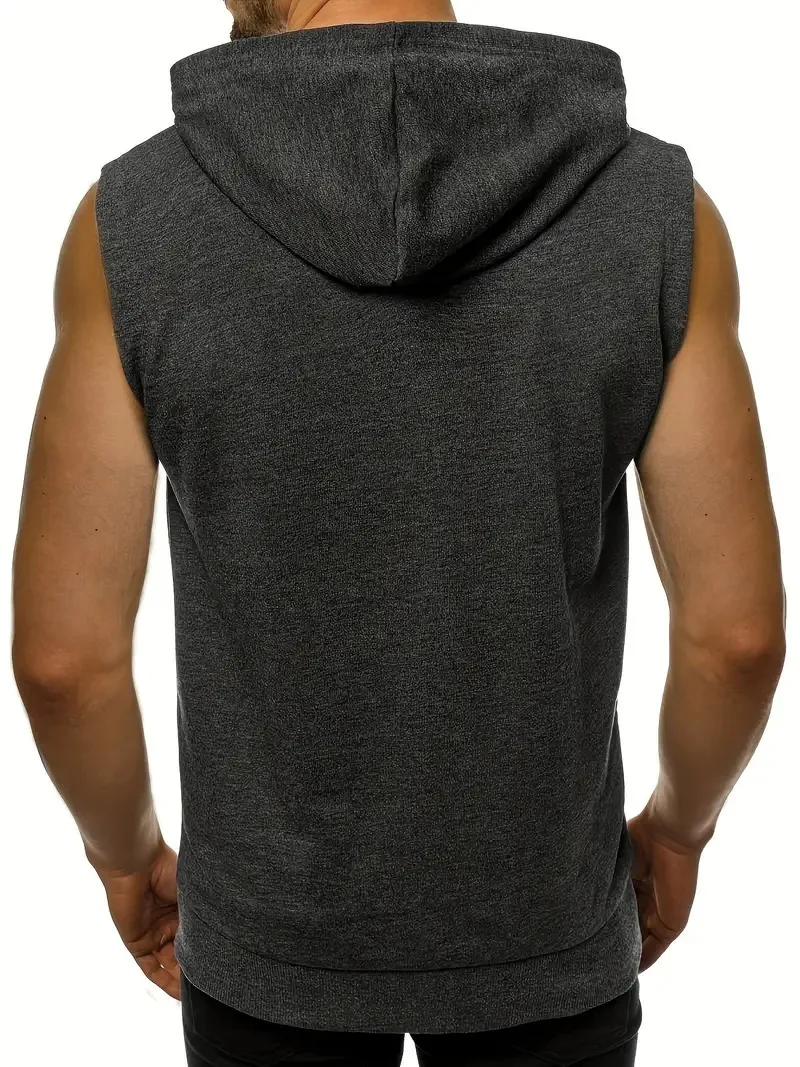 1 Piece Men\'s Casual Zip Up Hooded Tank Top, Chic Sports Sleeveless T-shirt